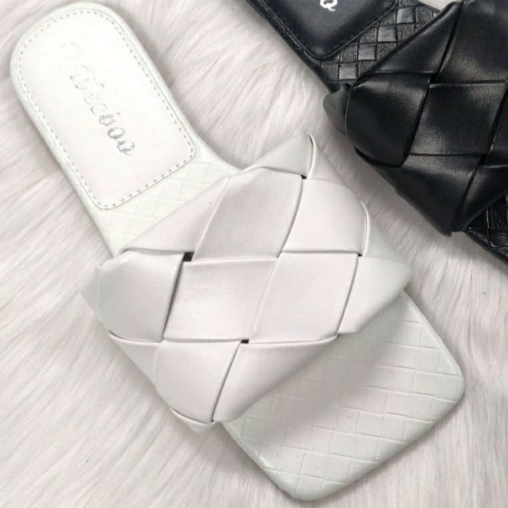 White Squared Toe Flats